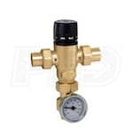 Caleffi MixingCal 3-Way Thermo Mixing Valve w/ checks, Low-Lead Brass w/ Adaptor and Temperature Gauge, 3/4