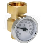 Caleffi Mixing Valve Outlet Adaptor, Low-Lead Brass with Temperature Gauge, 3/4