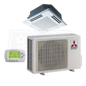 View Mitsubishi - 42k BTU Cooling + Heating - P-Series Ceiling Cassette Air Conditioning System - 14.4 SEER