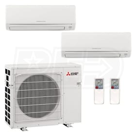 View Mitsubishi Wall Mounted 2-Zone System - 30,000 BTU Outdoor - 15k + 15k Indoor - 19.0 SEER