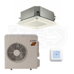 Mitsubishi - 12k BTU Cooling + Heating - M-Series H2i Ceiling Cassette Air Conditioning System - 20.3 SEER
