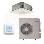 Mitsubishi - 18k BTU Cooling + Heating - M-Series Ceiling Cassette Air Conditioning System - 20.7 SEER