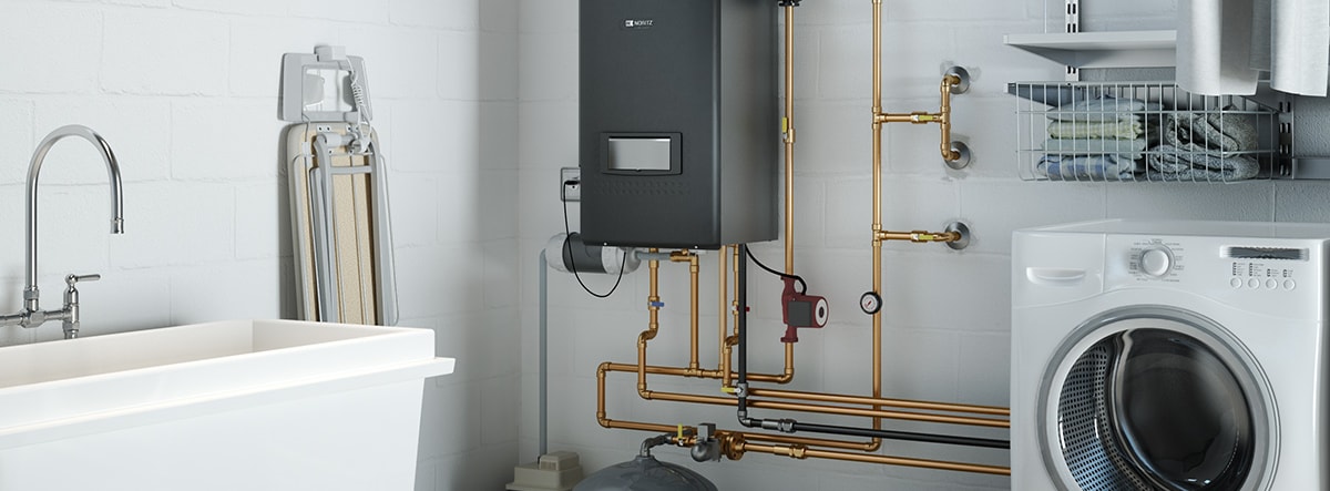 This compact water boiler concept features scheduled heating that