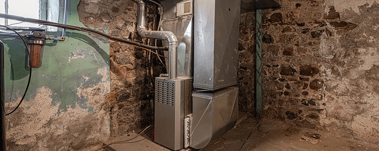 Old furnace system in basement