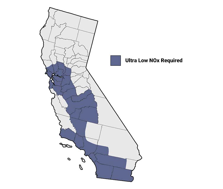Low NOx requirements California map
