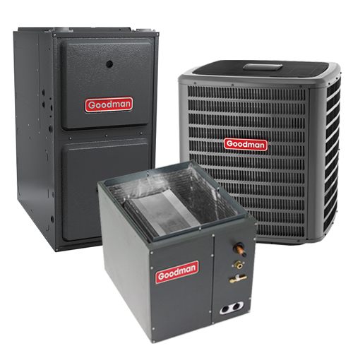Goodman GSXC16060 CAPF4860 GMVC961005 - 5.0 Ton Cooling - 100k BTU/Hr  Heating - Air Conditioner + Variable Speed Furnace Kit - 16.0 SEER - 96%  AFUE - For Upflow Installation