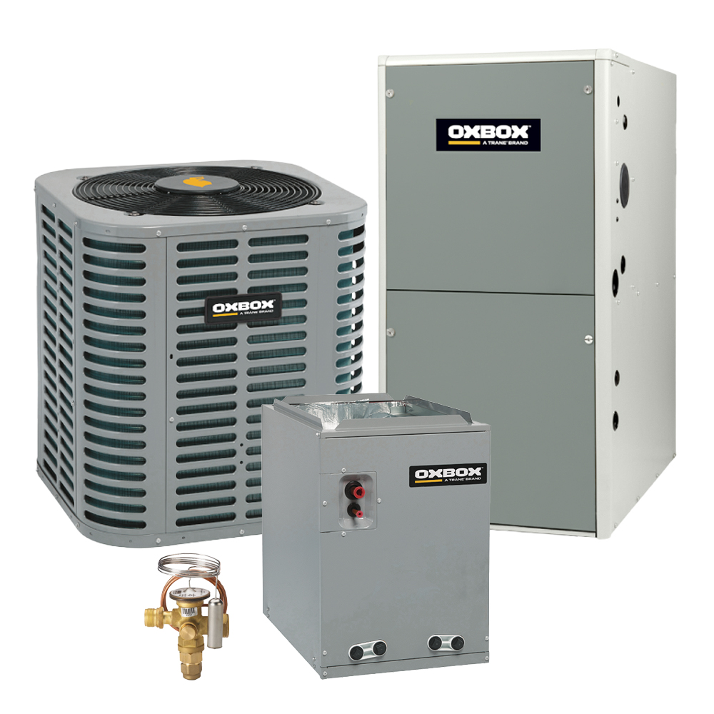 Oxbox J4AC4042A1000A J801X090BD4SA J4GXCB016AC - 3.5 Ton Cooling - 90k  BTU/Hr Heating - Air Conditioner + Single Speed Furnace Kit - 14.0 SEER -  80% AFUE - For Downflow Installation