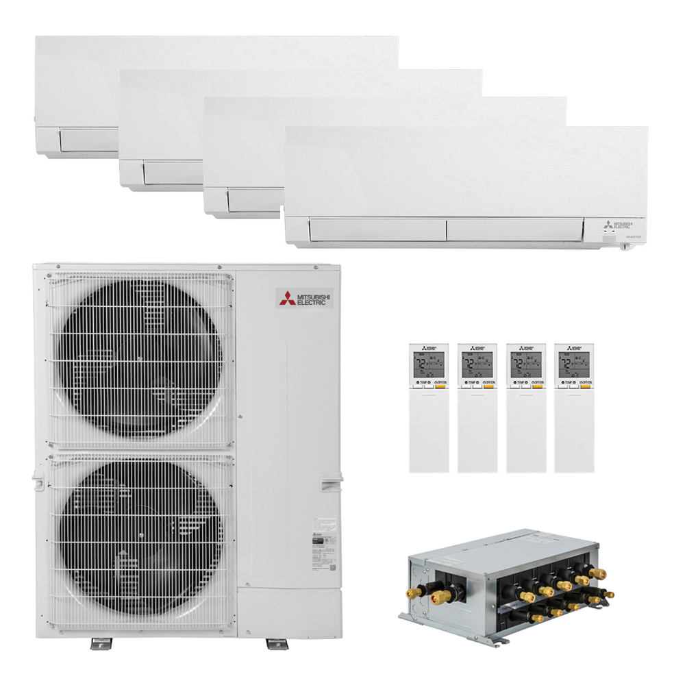 Mitsubishi MXZ-SM60NAM-U1 4-MSZ-FS15NA Wall Mounted 4-Zone System - 60,000  BTU Outdoor - 15k + 15k + 15k + 15k Indoor - 19.5 SEER