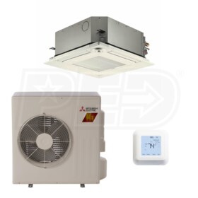 View Mitsubishi - 18k BTU Cooling + Heating - M-Series H2i Ceiling Cassette Air Conditioning System - 19.0 SEER