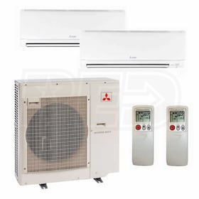 View Mitsubishi Wall Mounted 2-Zone System - 20,000 BTU Outdoor - 9k + 9k Indoor - 20.0 SEER
