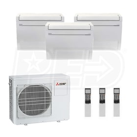 View Mitsubishi Floor Mounted 3-Zone System - 36,000 BTU Outdoor - 9k + 9k + 18k Indoor - 19.2 SEER2